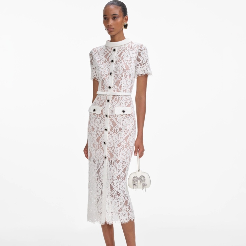 self-portrait White Lace Button Midi Dress 2026 - Size:US4 - MSRP $615 - NWT - Picture 2 of 9